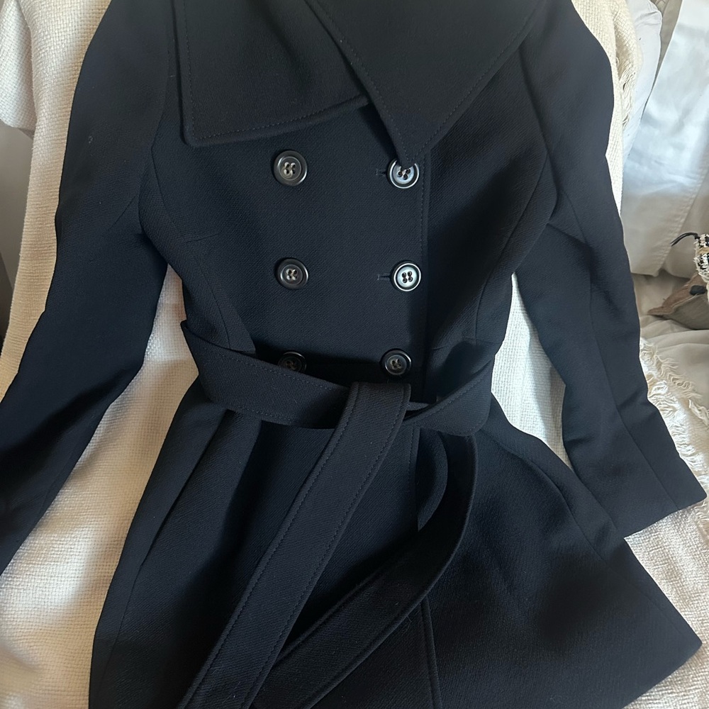 J. Crew Black Double-Breasted Belted Coat
